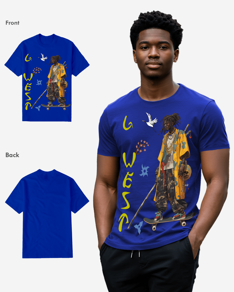 Regular Fit Black Samurai Front Graphic T Shirt : Gwpbast5056 - 3 Colors