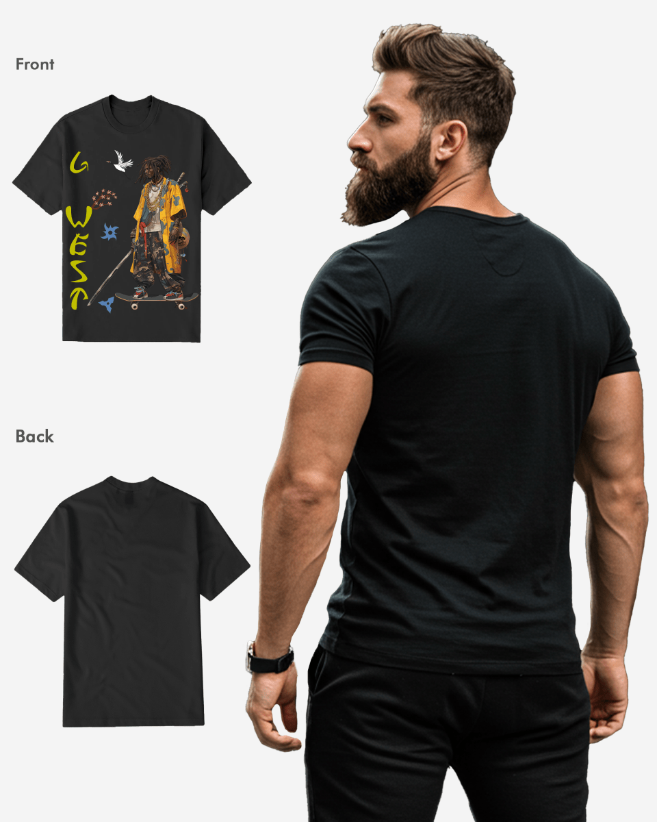 Regular Fit Black Samurai Front Graphic T Shirt : Gwpbast5056 - 3 Colors