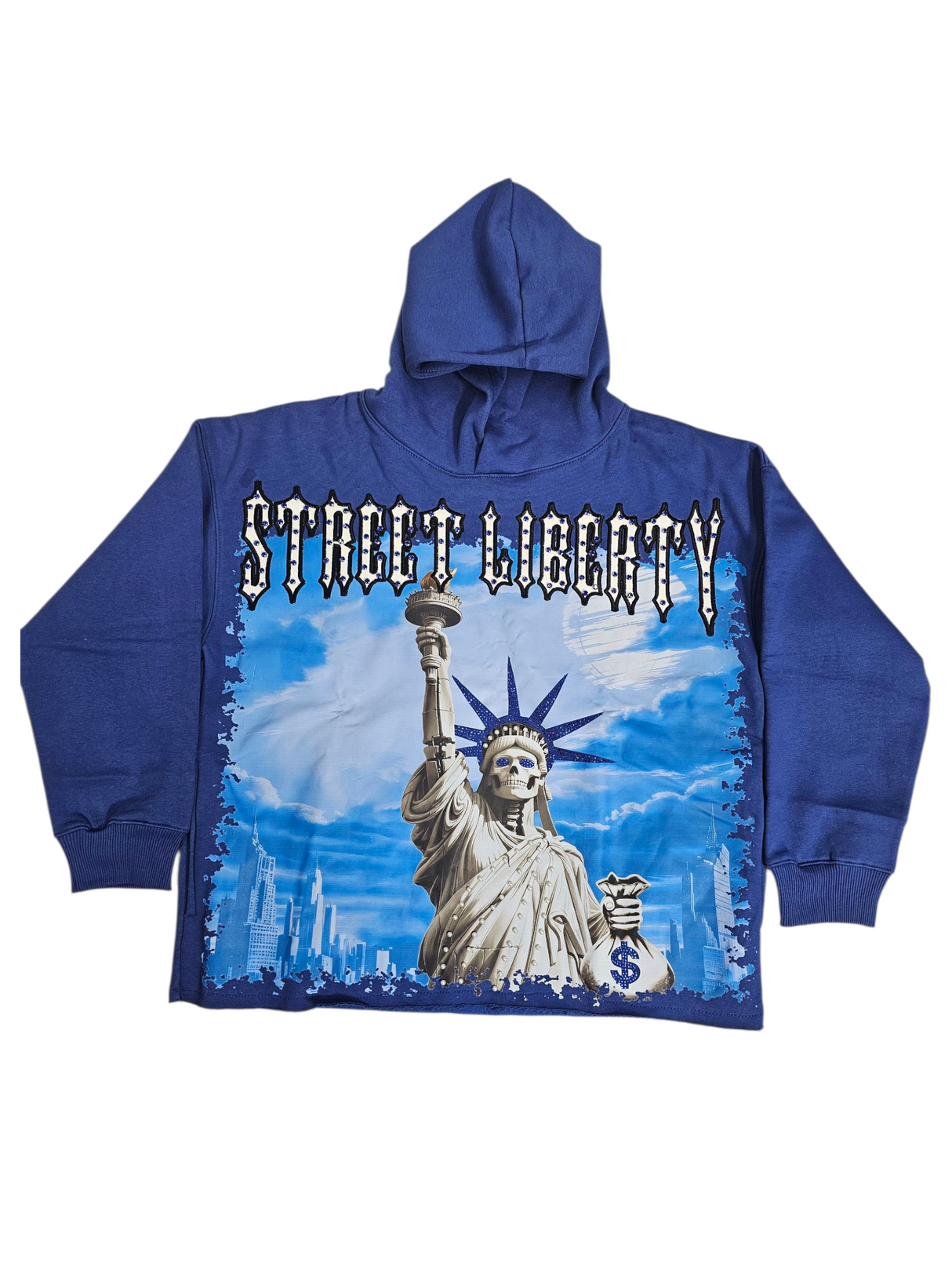 Focus Street Liberty Rhinestones Cropped Hoodie Multi Colors