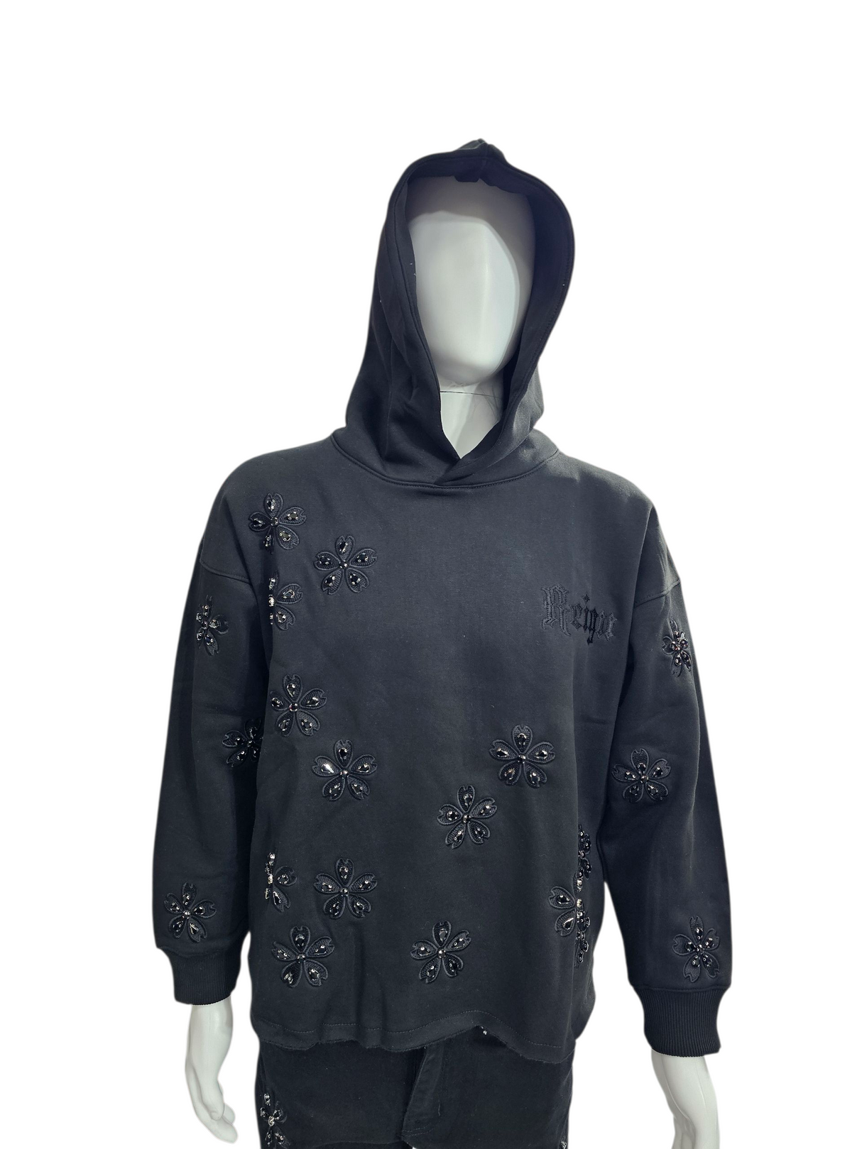 Focus Cropped Crystal Embroidered Hoodie Multi Colors
