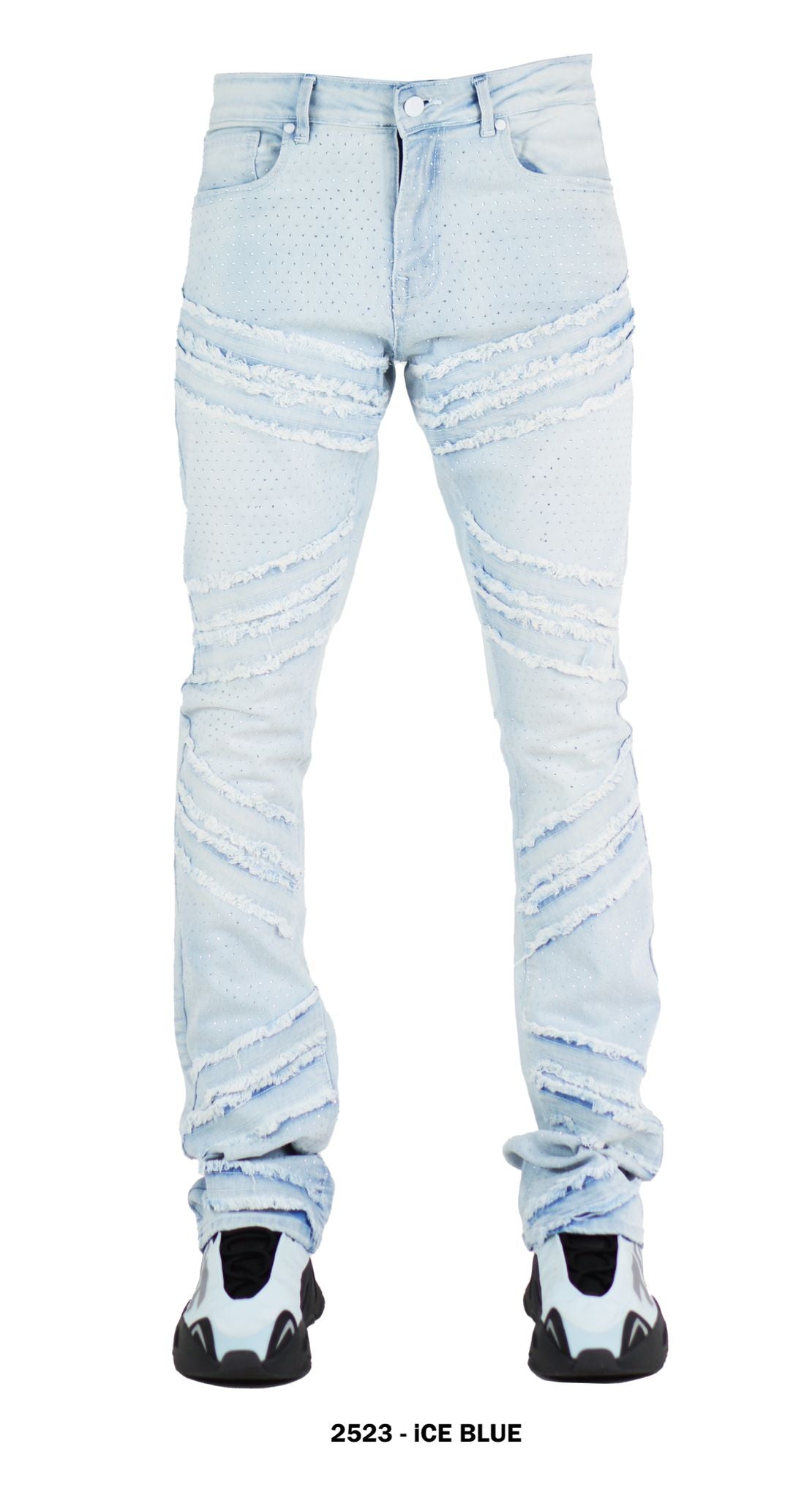 Focus Rhinestone R&R Distress Stacked Denim Jeans Multi Colors
