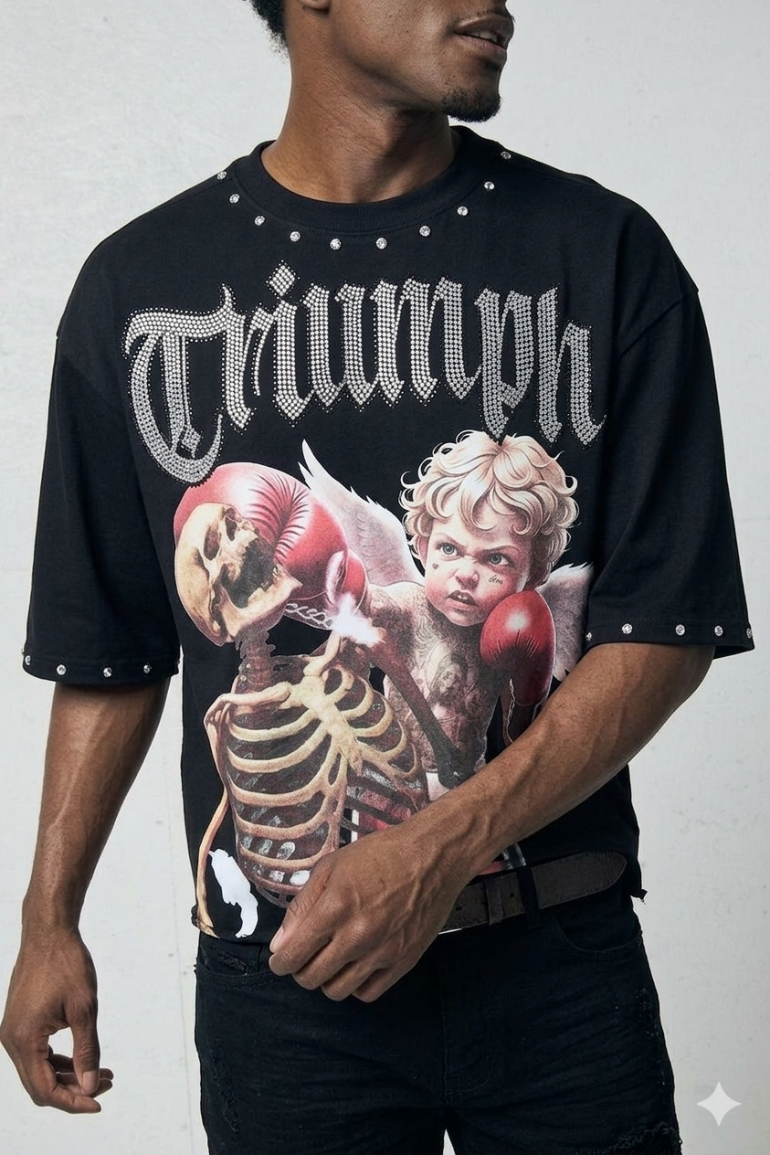 Pj Mark Triumph Rhinestones French Terry Cropped T-Shirt Multi Colors