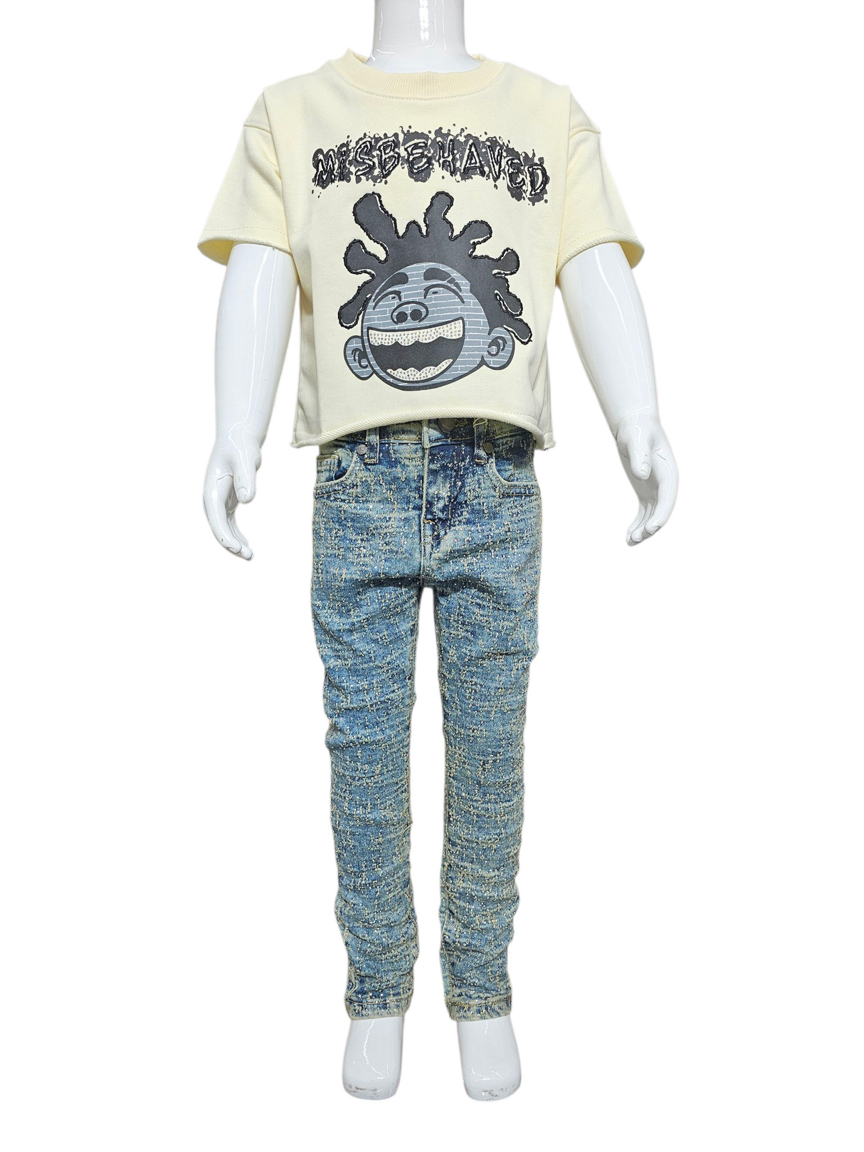 Focus Kids Jeans Laser Rip With Stone Multi Colors