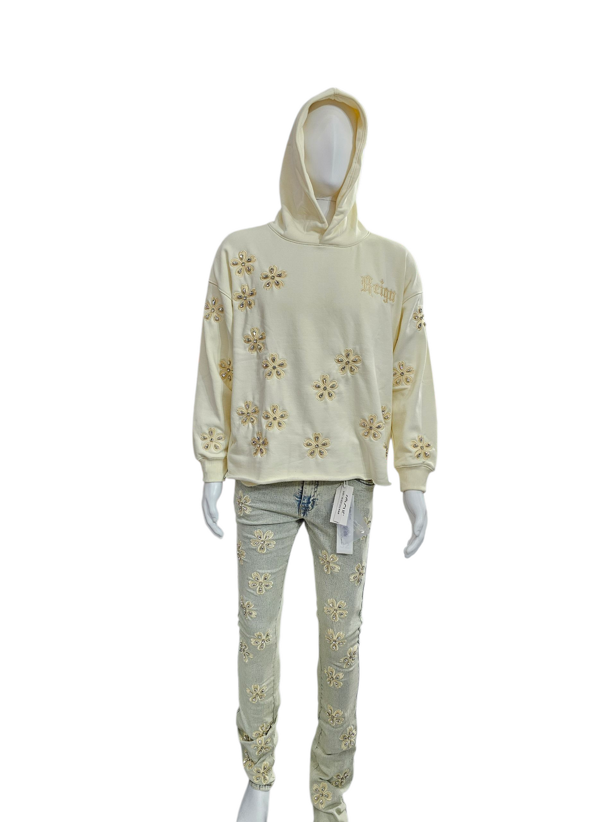 Focus Cropped Crystal Embroidered Hoodie Multi Colors