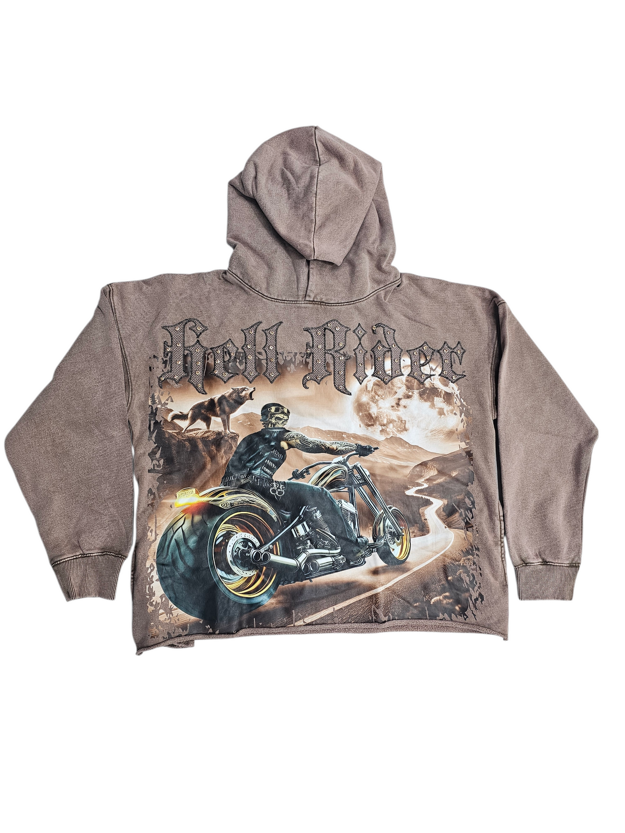 Focus Hell Rider Garment Dye Rhinestones Cropped Hoodie Multi Colors