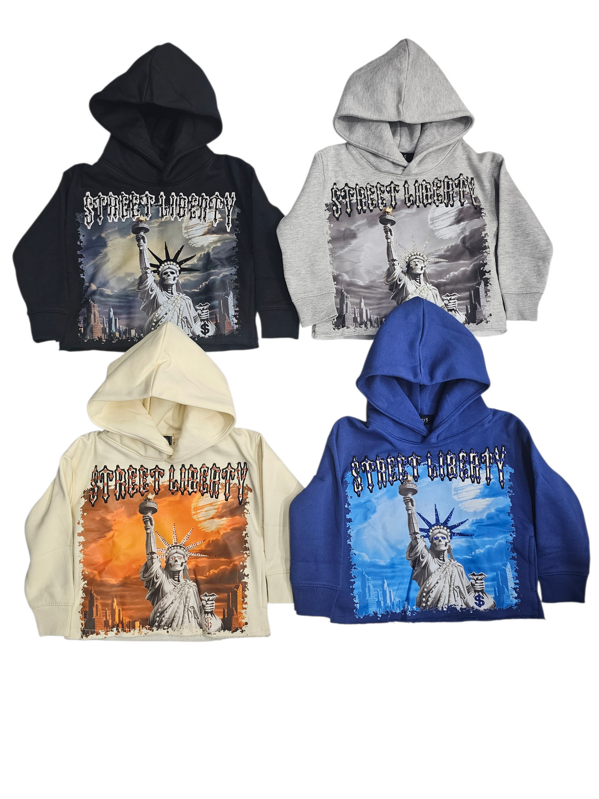 Focus Kids Street Liberty Rhinestones Cropped Hoodie Multi Colors
