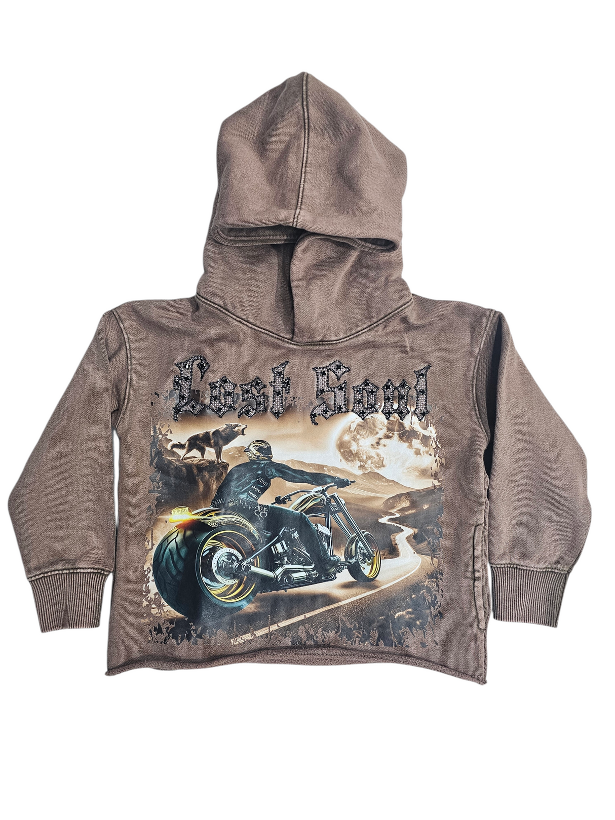 Focus Kids Lost Soul Garment Dye Rhinestones Cropped Hoodie Multi Colors