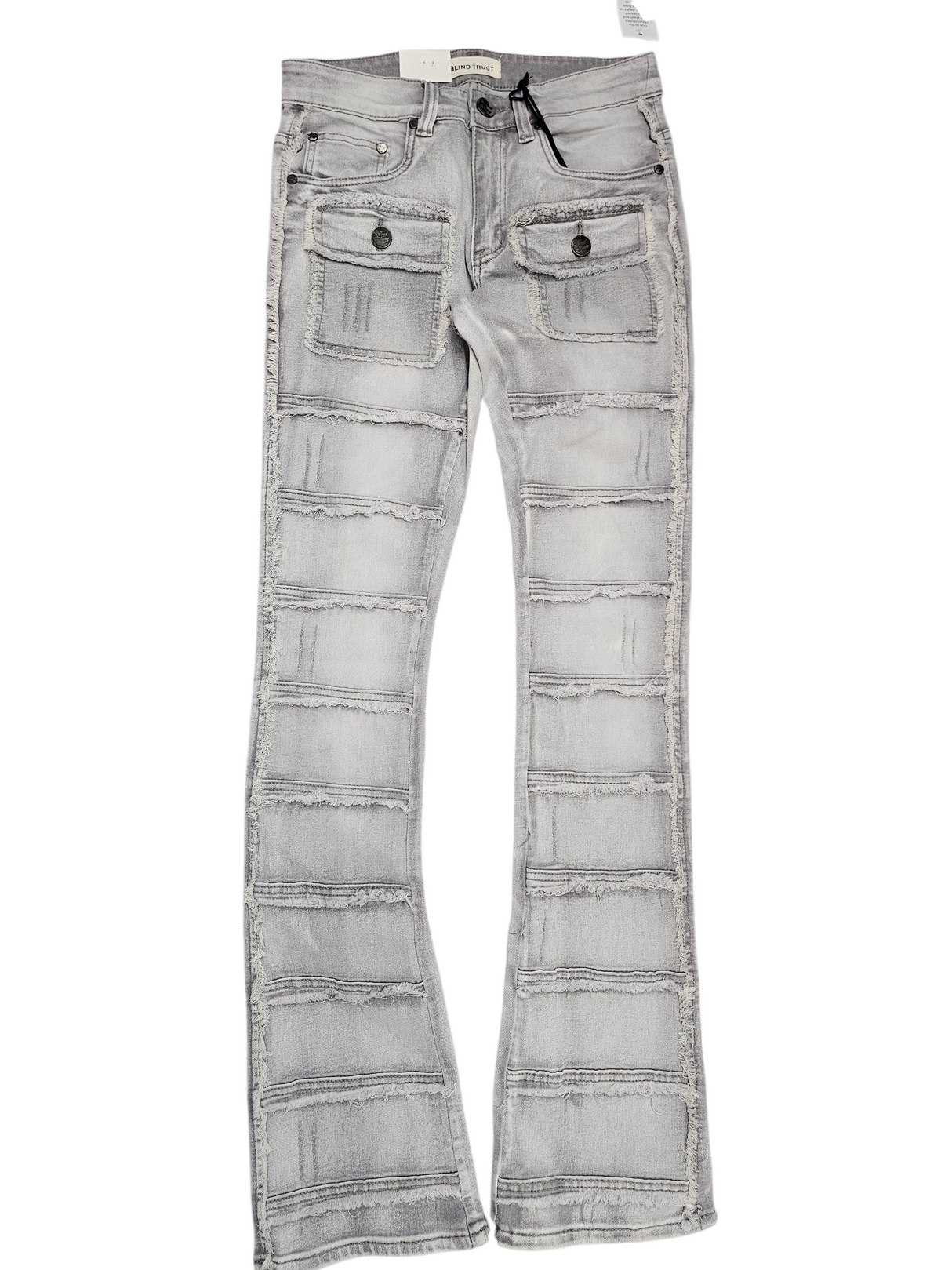 Blind Trust Frayed with Pockets Stacked Jeans Grey