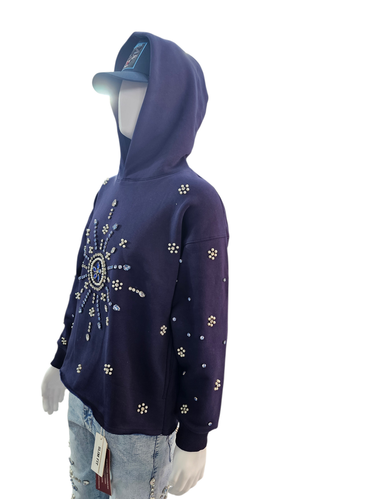 Focus Starbrust Crystal Cropped Hoodie Navy