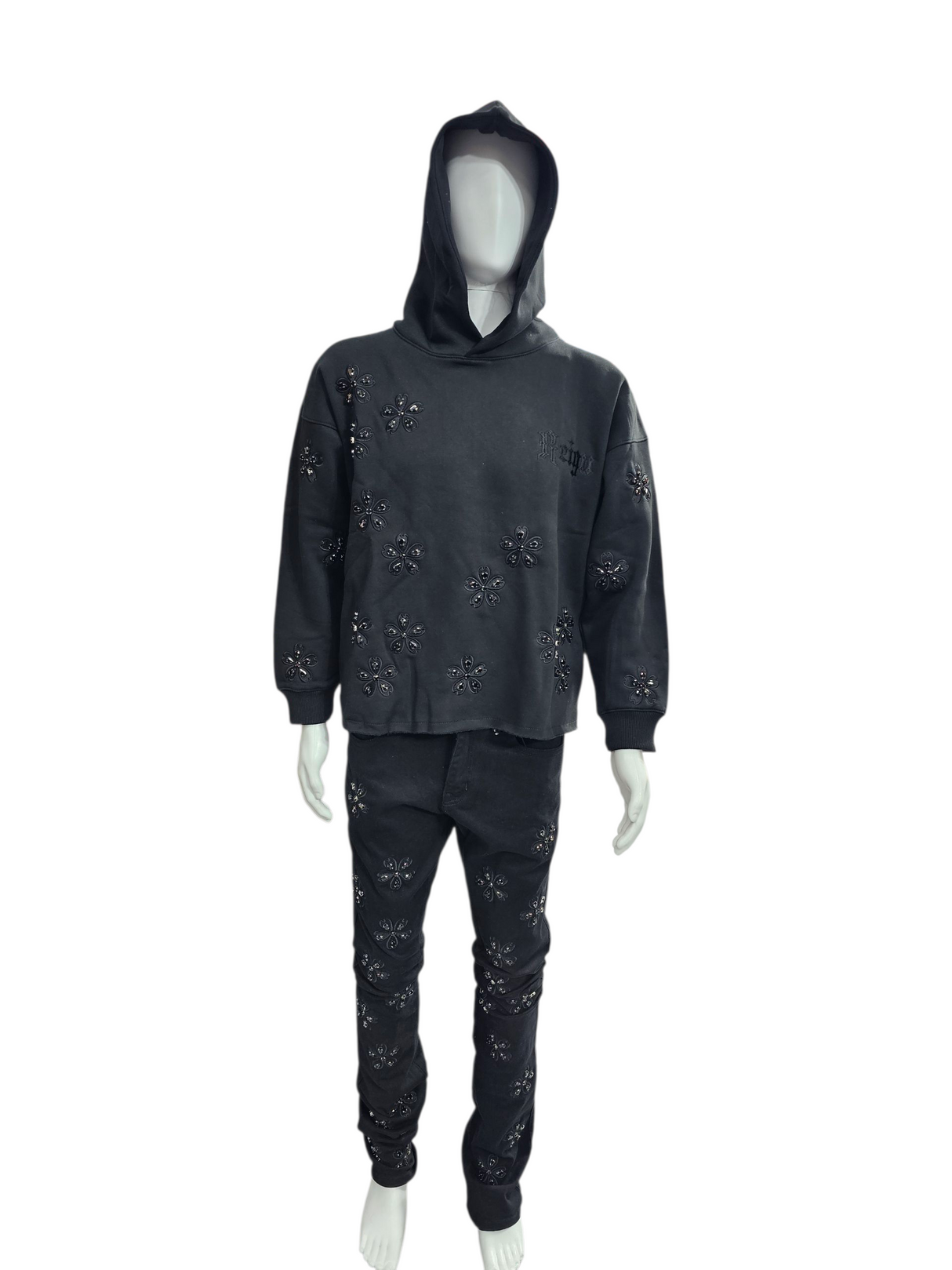 Focus Cropped Crystal Embroidered Hoodie Multi Colors