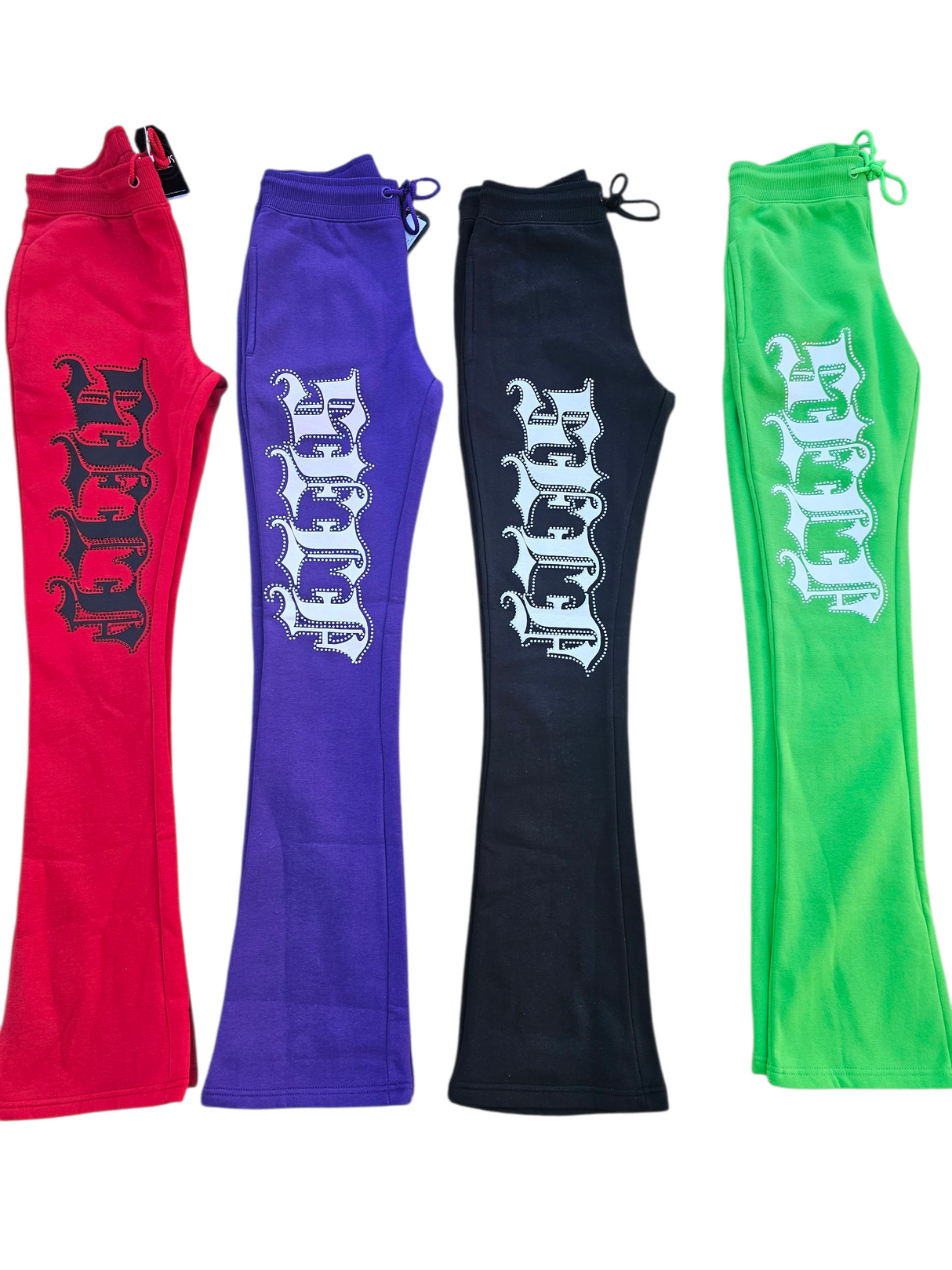 Focus Self Made Rhinestone Stacked Sweatpants Multi Colors