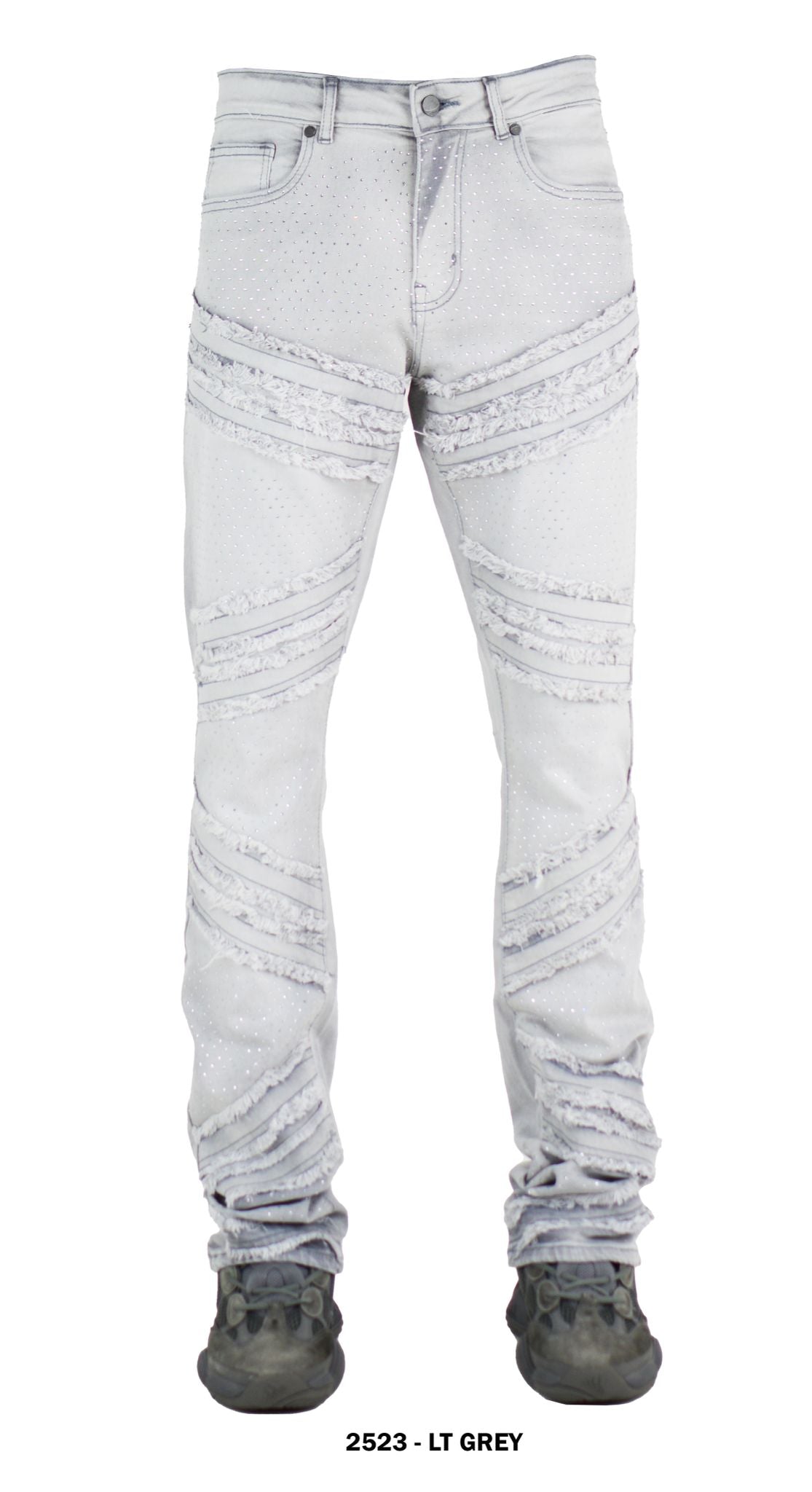 Focus Rhinestone R&R Distress Stacked Denim Jeans Multi Colors