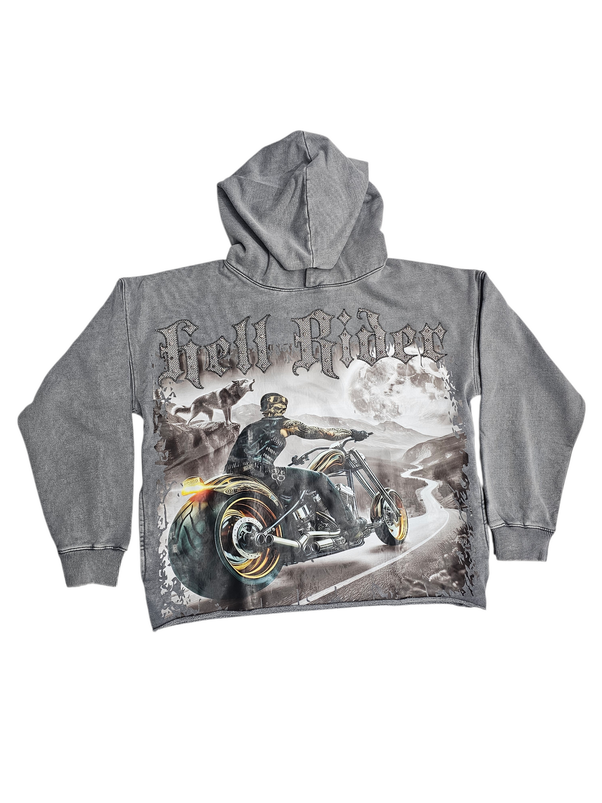 Focus Hell Rider Garment Dye Rhinestones Cropped Hoodie Multi Colors