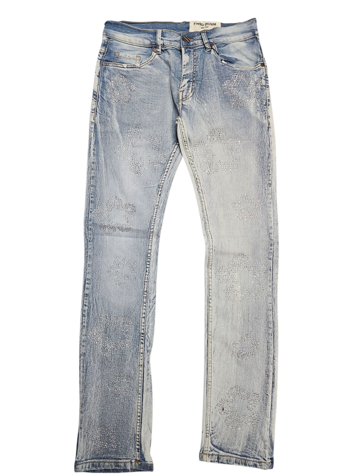 Fwrd Flower Crystal Slim Fit Jeans Ice Blue