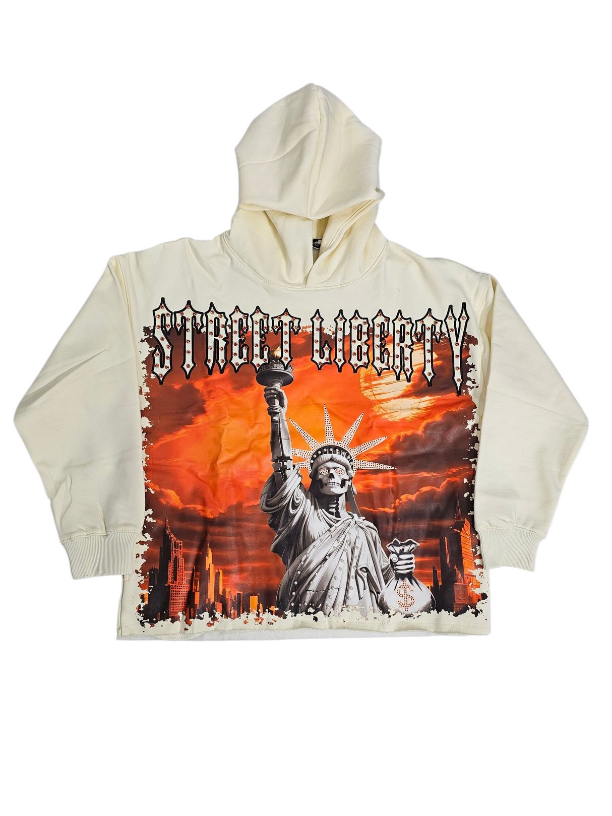 Focus Street Liberty Rhinestones Cropped Hoodie Multi Colors