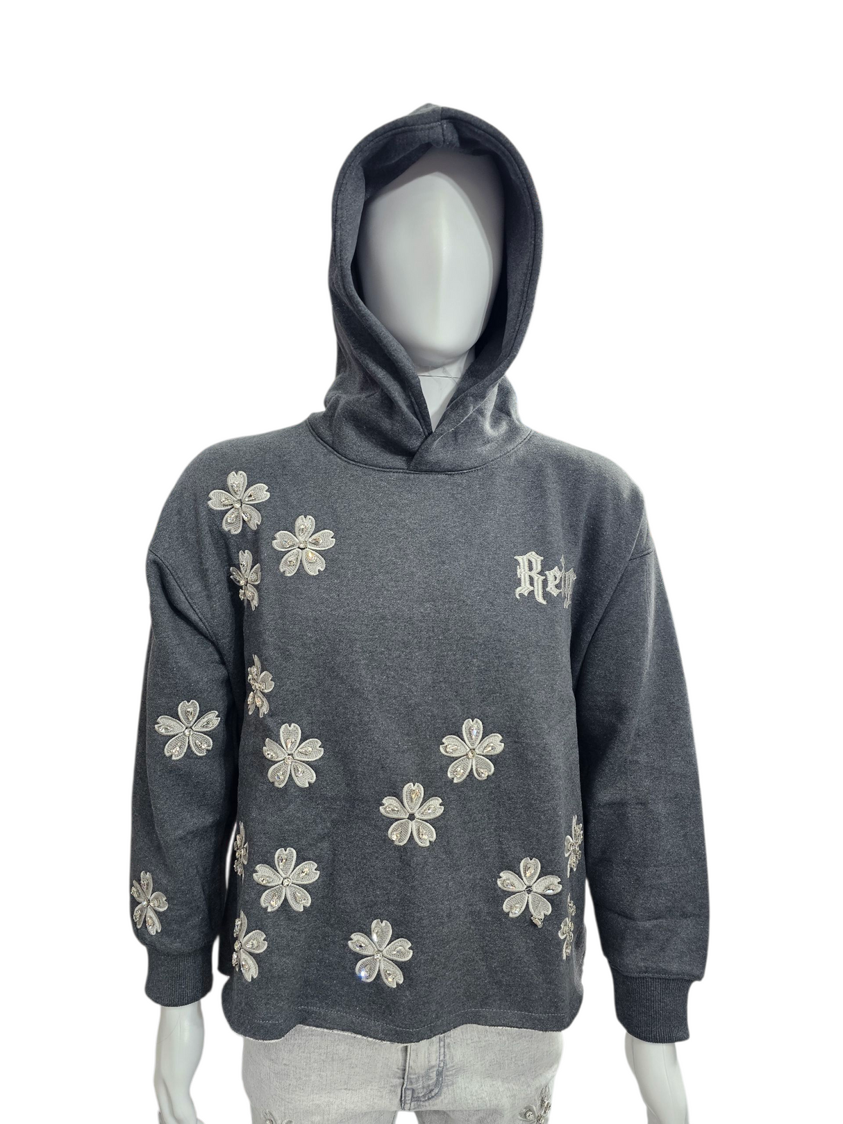 Focus Cropped Crystal Embroidered Hoodie Multi Colors