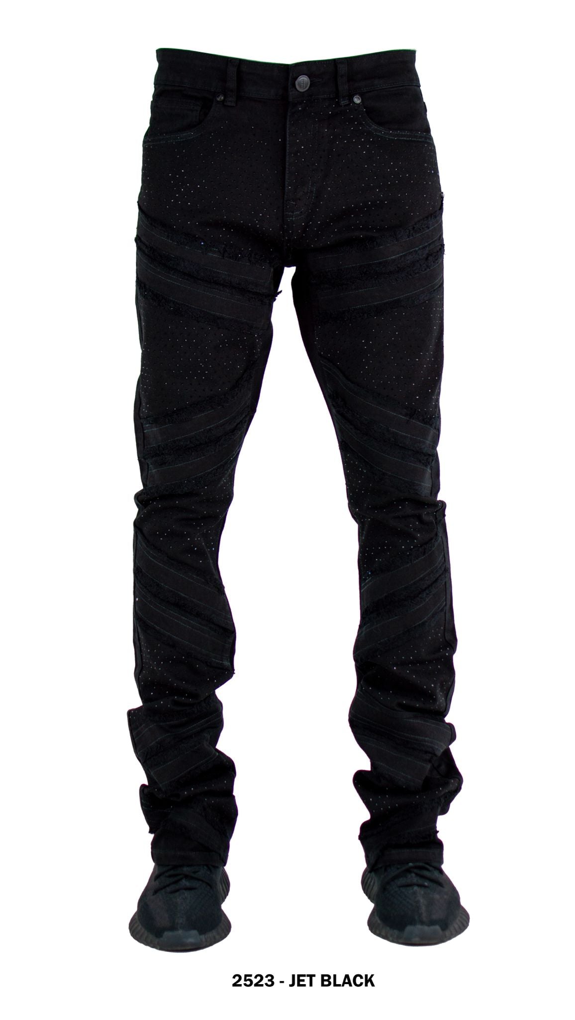 Focus Rhinestone R&R Distress Stacked Denim Jeans Multi Colors