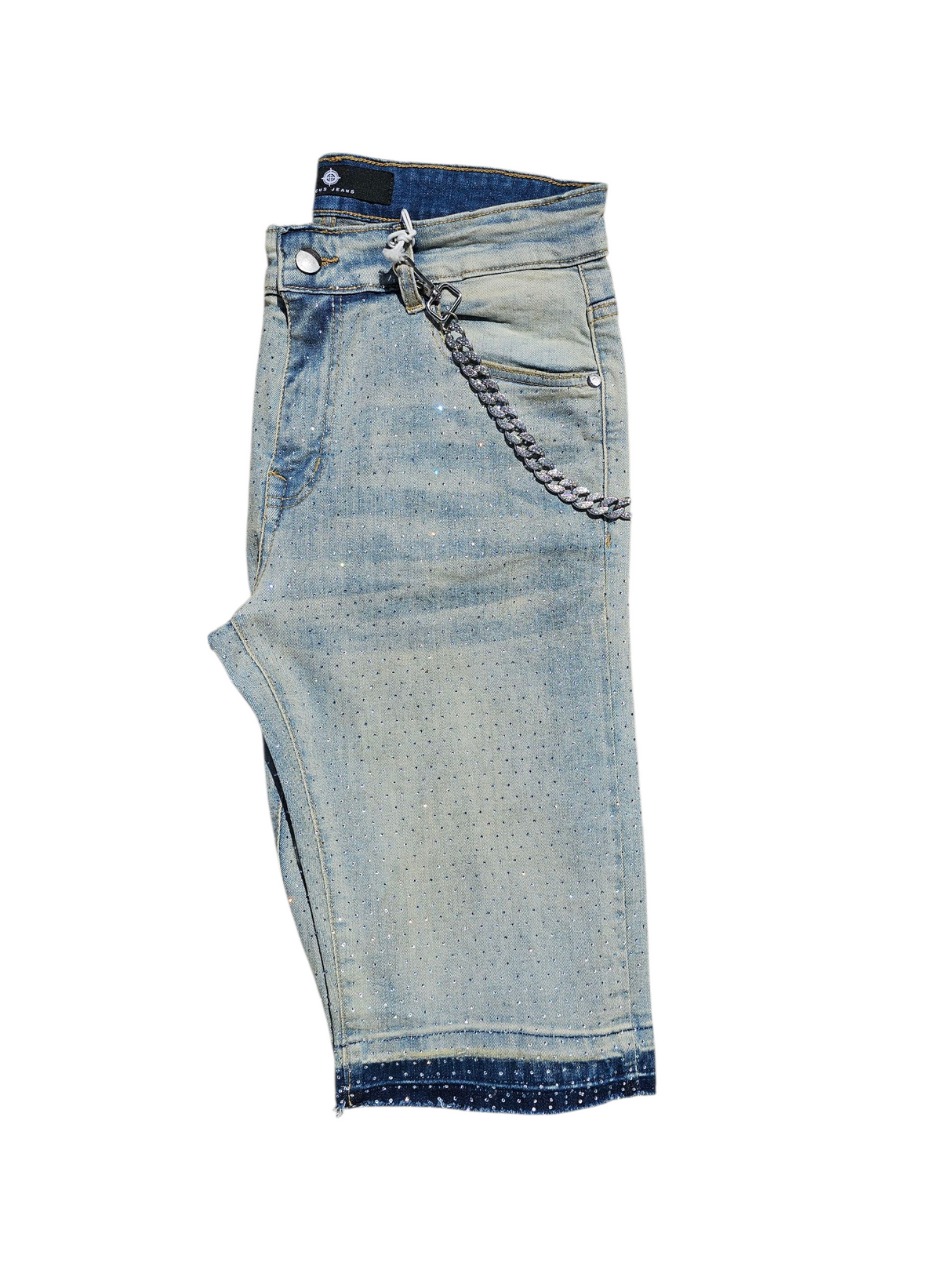 Focus All Over Stones Jeans Short With Chains Multi Colors