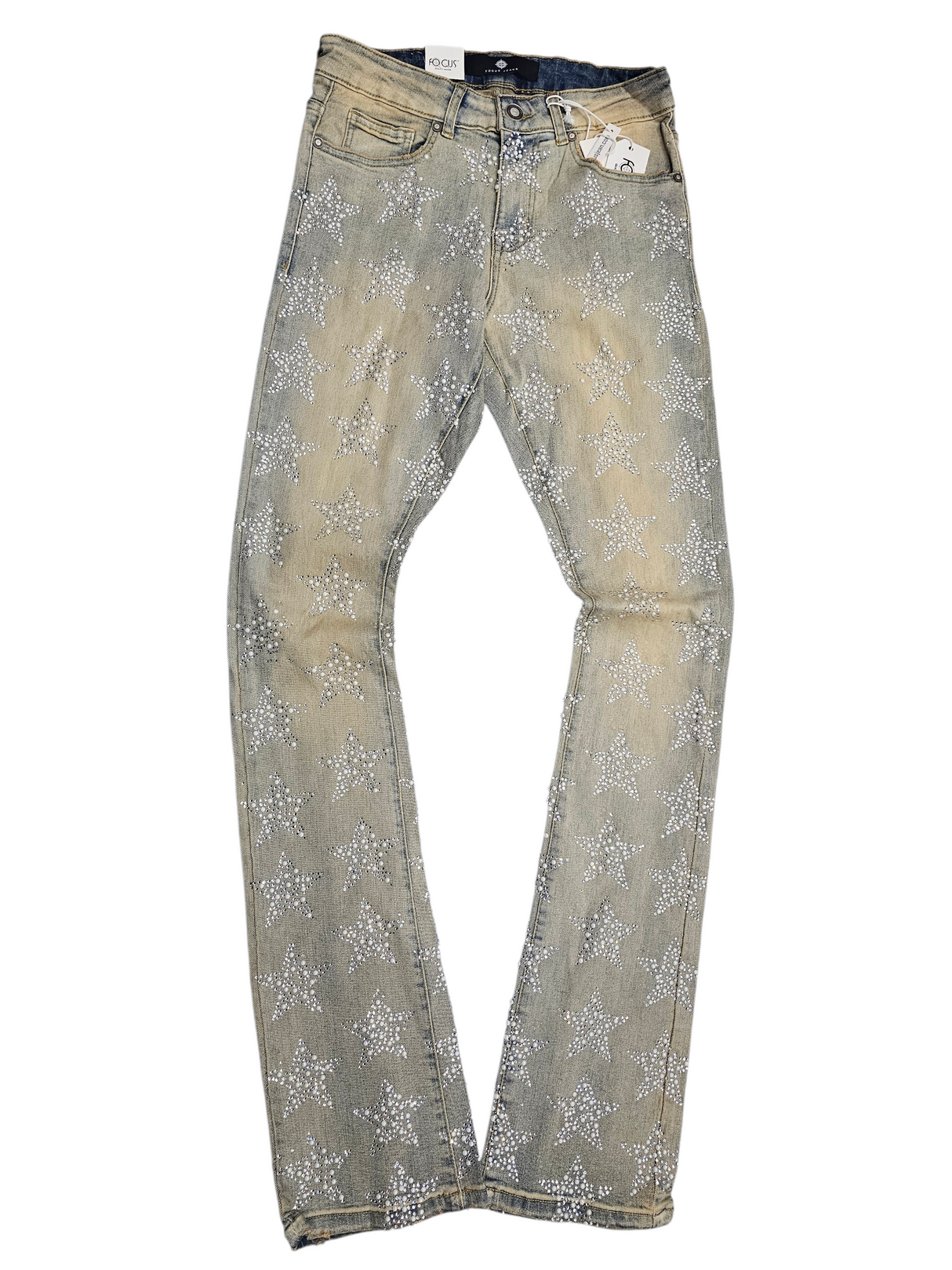 Focus Rhinestone Star Stacked Jeans Multi Colors