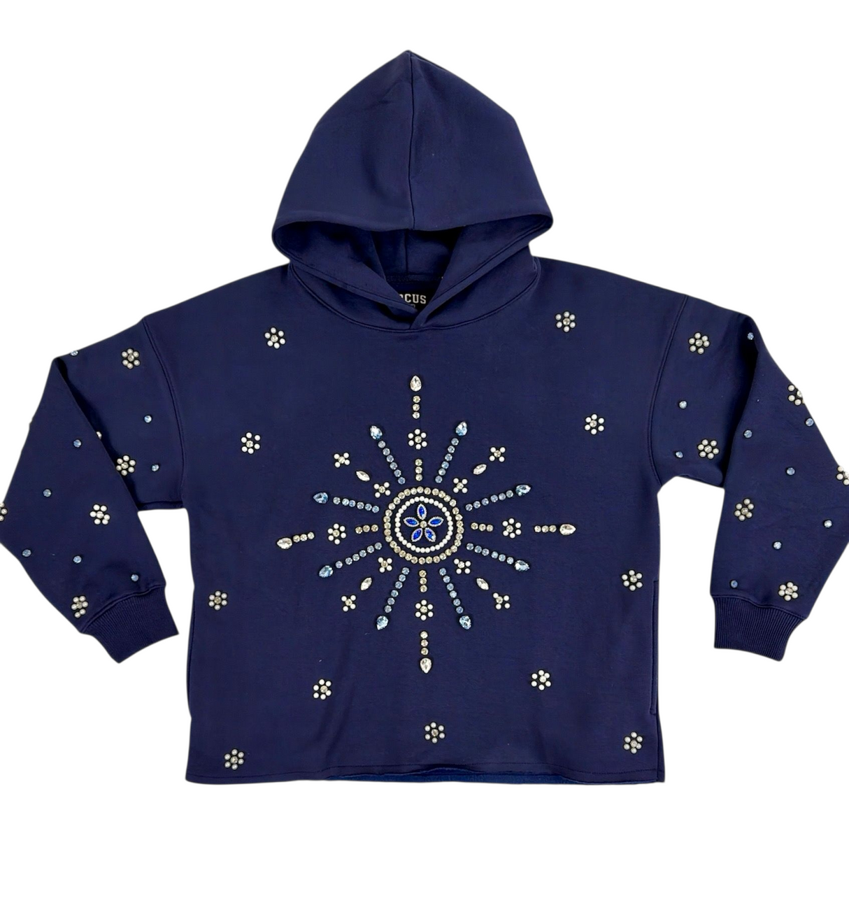 Focus Starbrust Crystal Cropped Hoodie Navy