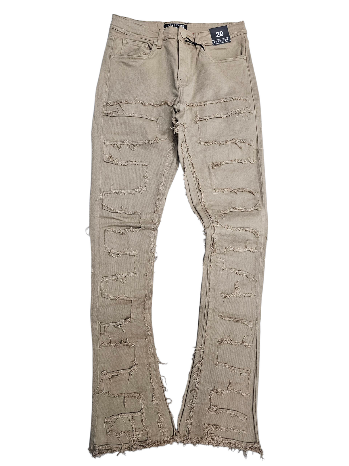 Arketype Stacked Twill Pants With Frayed Patches Khaki