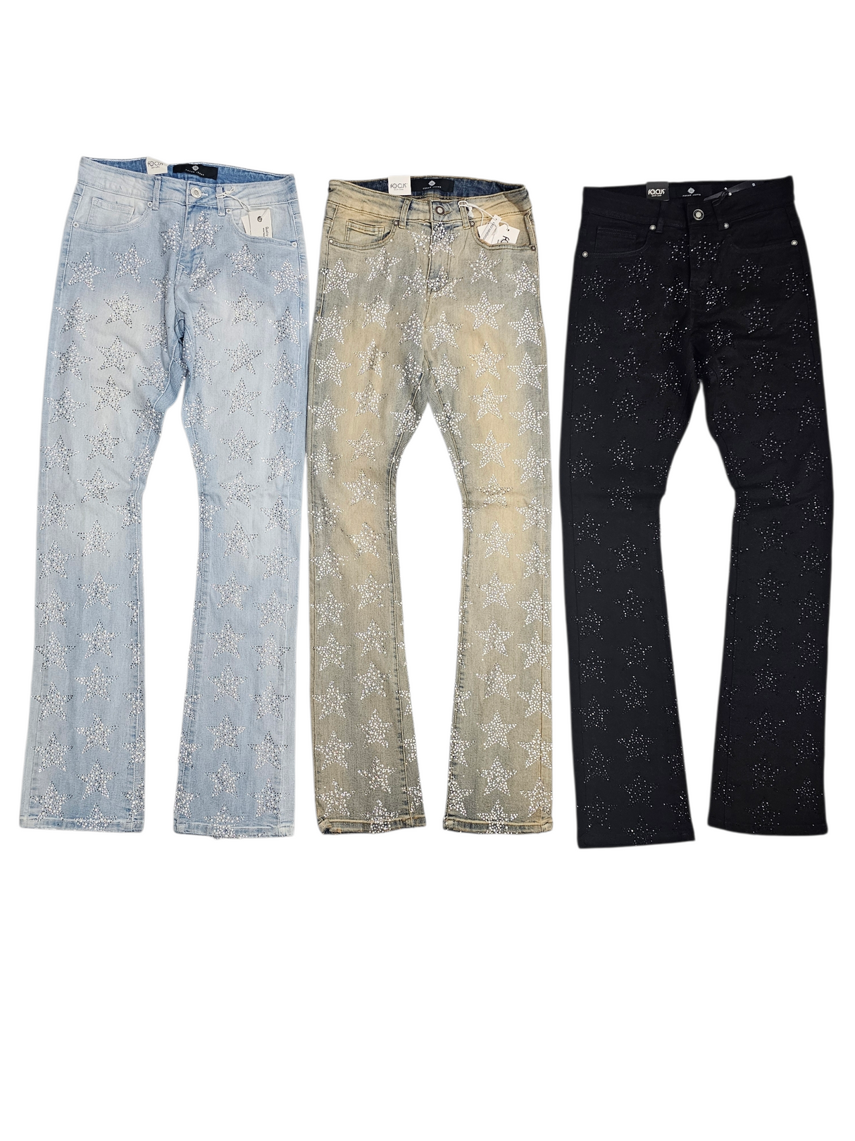 Focus Rhinestone Star Stacked Jeans Multi Colors