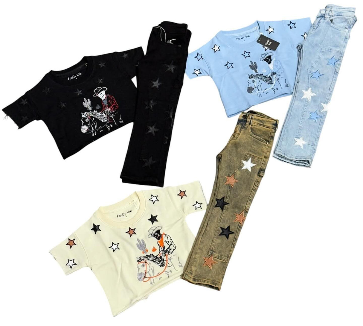 Focus Kids Cowboy Stars Cropped T Shirt Multi Colors