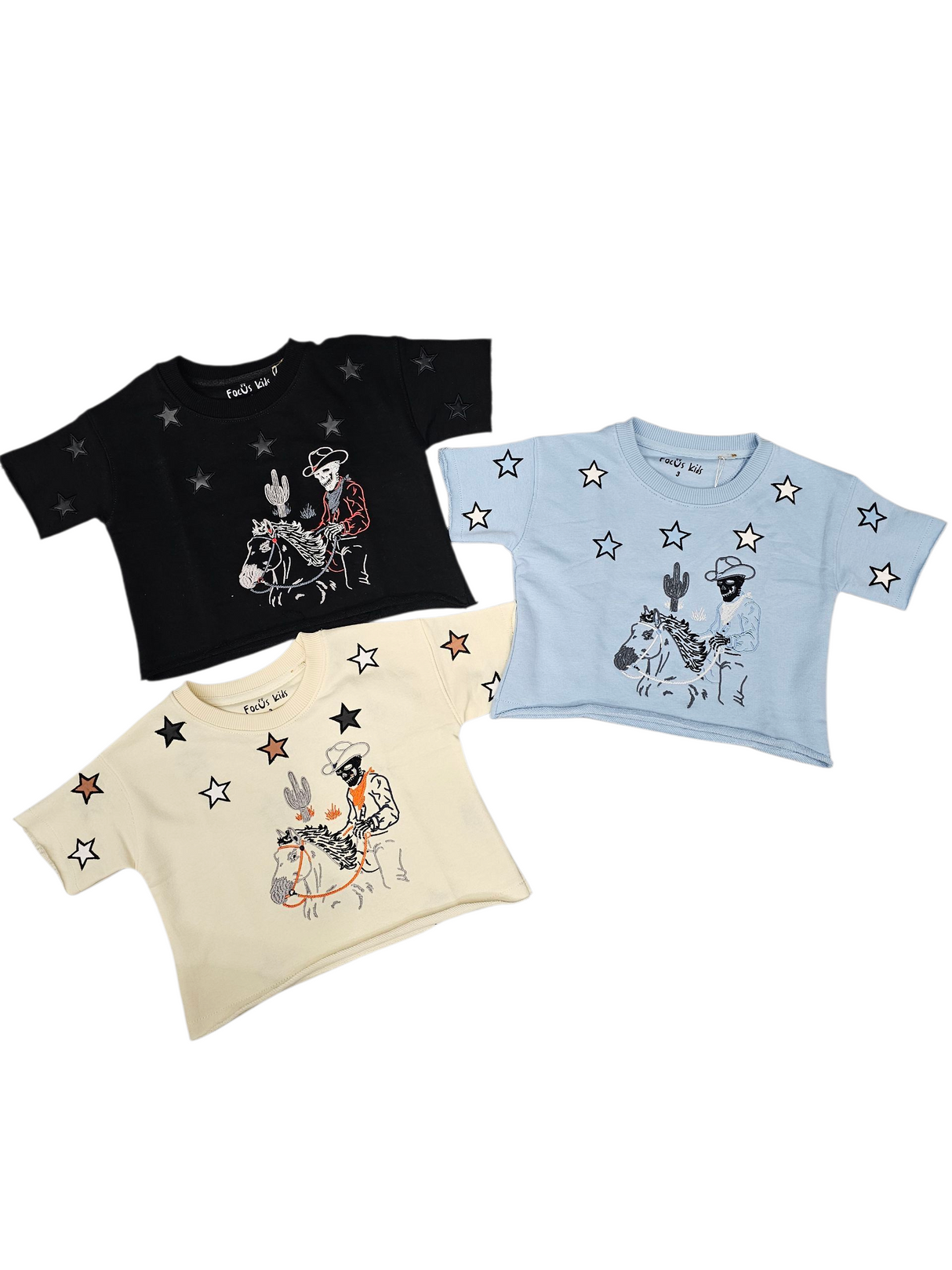 Focus Kids Cowboy Stars Cropped T Shirt Multi Colors