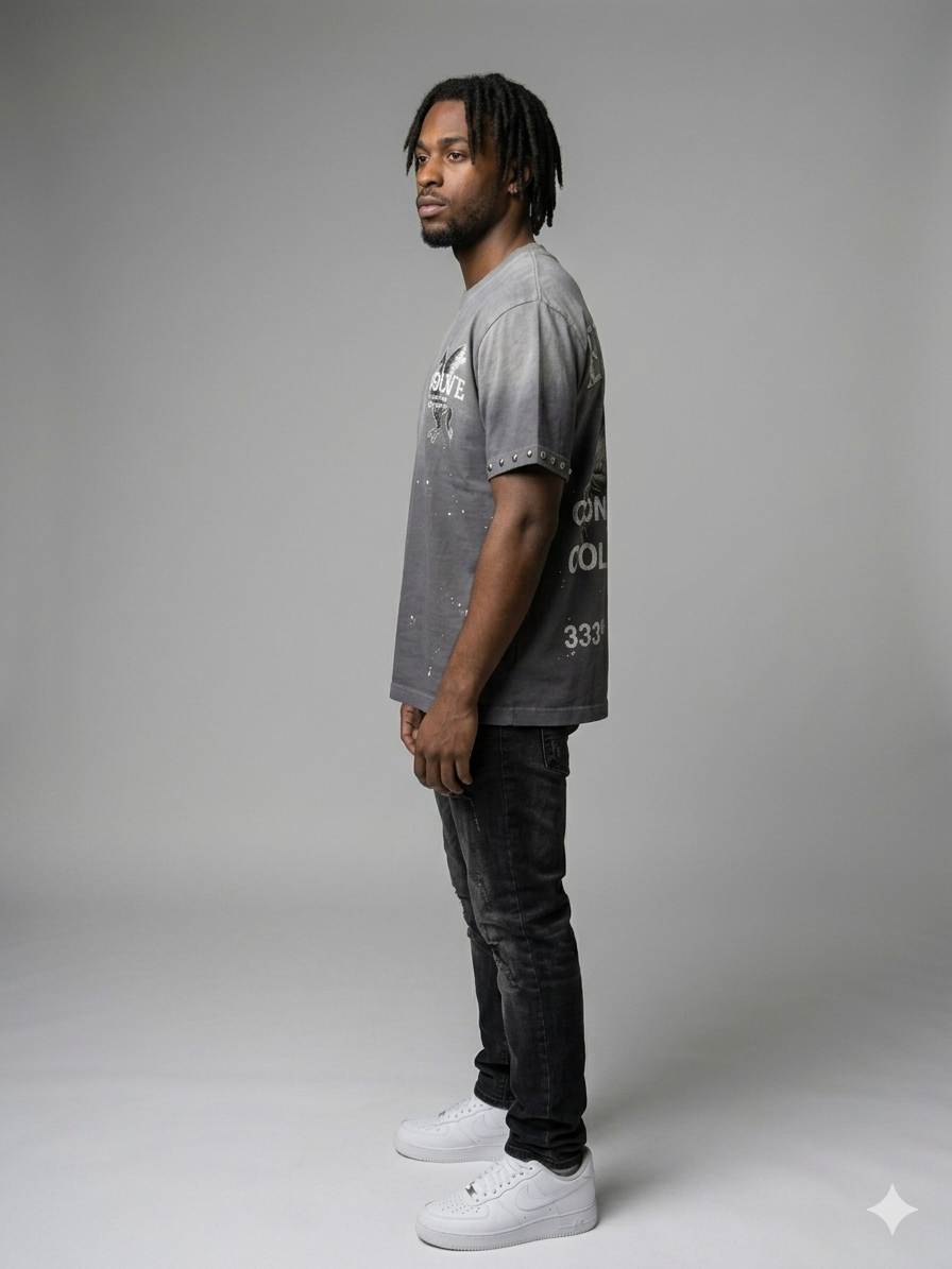 trendy grey wash t shirt studded evolve streetwear fashion