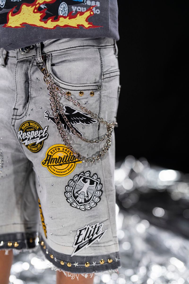 trendy kids denim shorts night sky rhinestone streetwear multi color