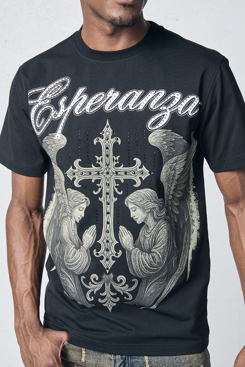 Urban outfit styled with a rhinestone graphic T-shirt