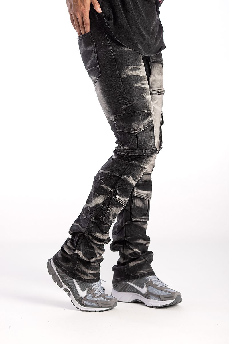 Utility stacked jeans wax smoked style trendy outfit