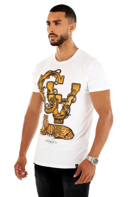 Men's Fashion White Tiger Print T-Shirt