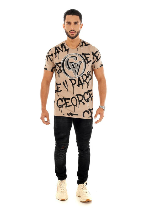 George V Beige Graffiti T-Shirt - Front View