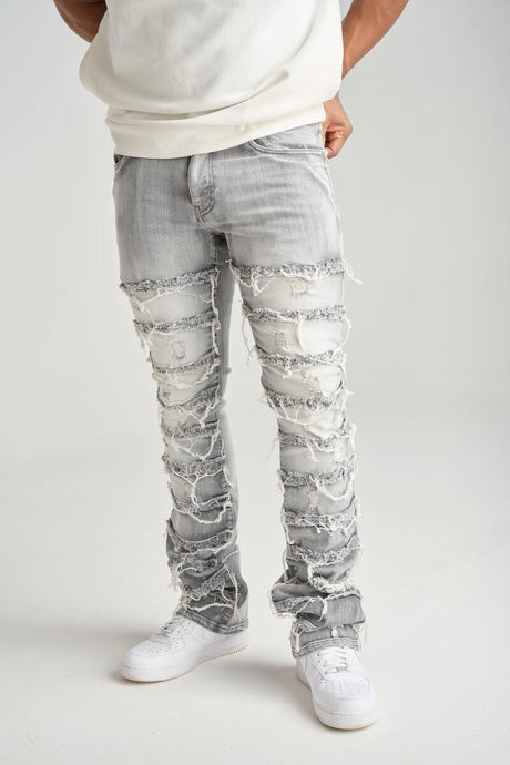 SK STRETCH STACK JEANS WITH FRAYED PATCH MULTI COLORS