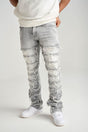 SK STRETCH STACK JEANS WITH FRAYED PATCH MULTI COLORS