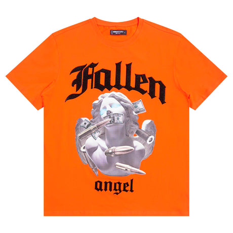Orange Men's Tee with Fallen Angel Design