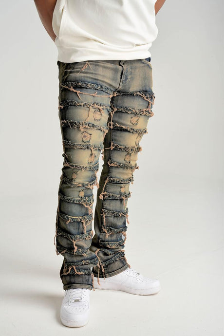 SK STRETCH STACK JEANS WITH FRAYED PATCH MULTI COLORS