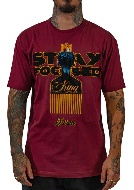 Stay Focused T-Shirt - Front View - Burgundy