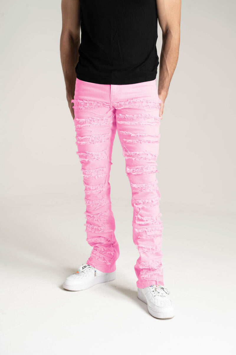 Sk Stretch Stack Jeans With Frayed Patch Multi Colors