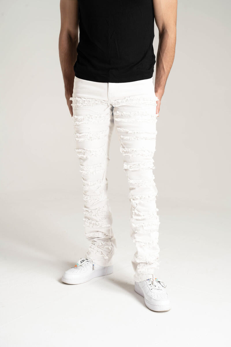 Sk Stretch Stack Jeans With Frayed Patch Multi Colors