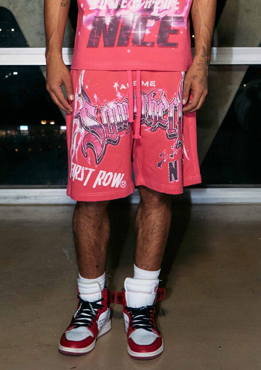 Black Wash Men's Shorts Side View Pink