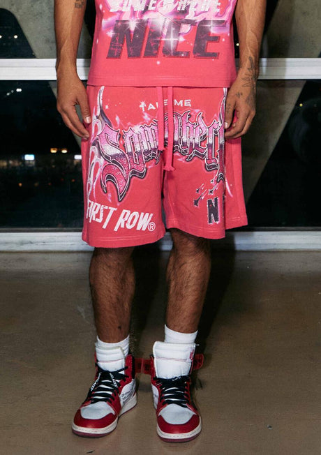 Black Wash Men's Shorts Side View Pink