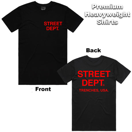 Men's Black and Red Street Department T-shirt - Back & Front View