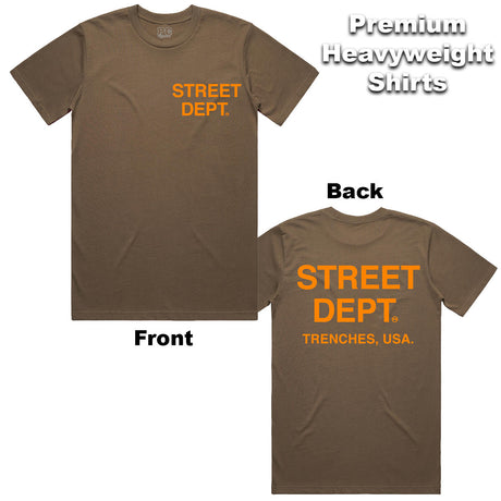 Brown and orange street department t-shirt