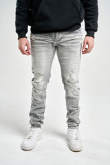 SK SLIM FIT STRETCH JEANS WITH 3D CRINKLE & REPAIR GREY