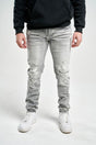 SK SLIM FIT STRETCH JEANS WITH 3D CRINKLE & REPAIR GREY