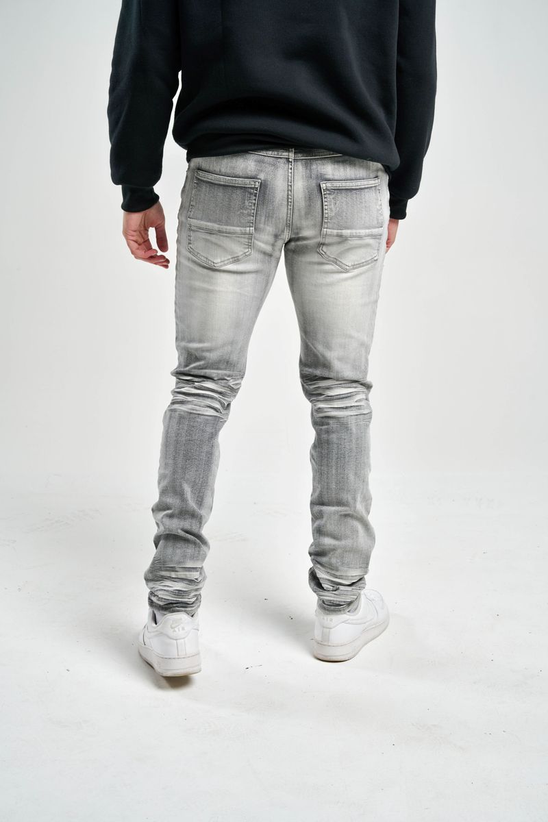 SK SLIM FIT STRETCH JEANS WITH 3D CRINKLE & REPAIR GREY
