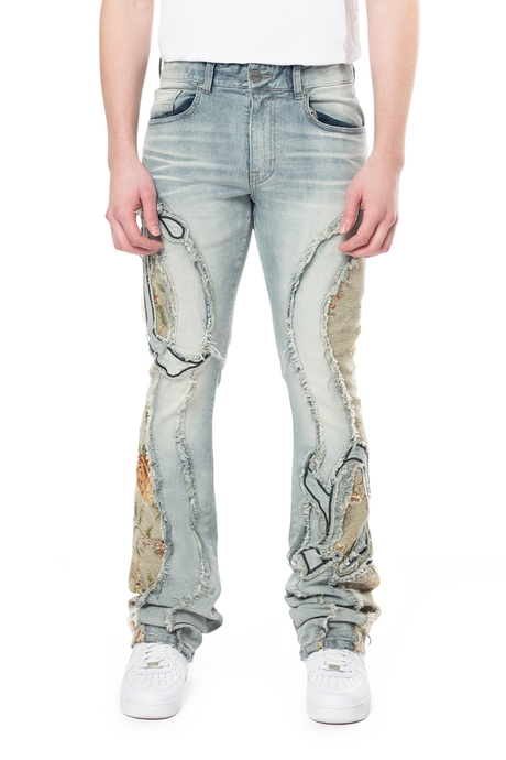 SMOKE RISE STACKED JEANS TAPESTRY PANEL MONOGRAM JEAN MULTI COLORS
