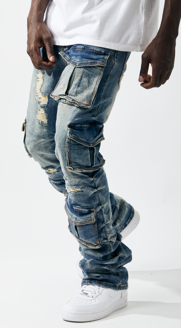 Kindred Stacked Cargo Utility Wax Smoked Jeans Multi Colors